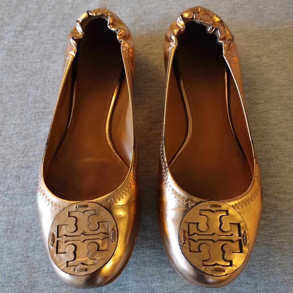 Tory Burch Rose Gold Reva Light Metallic Mirro Flats Size 8